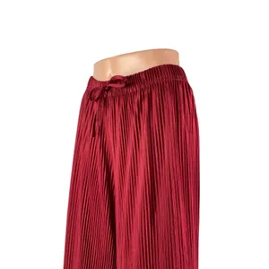 Jon & Anna Women's Red Pleated Plisse High Rise Tie Wide Leg Trousers Pants Sz L thumbnail 2