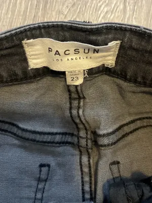 Pac Sun Black Charcoal Lightly Distressed Jean Denim Skirt Size 23 Stretch thumbnail 3