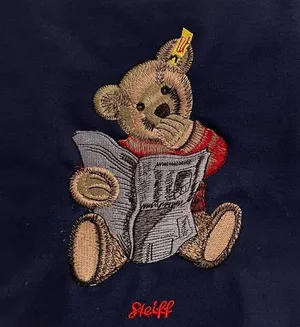 Vintage Steiff Canvas Tote Bag Embroidered Steiff Teddy Bear Zipper Closure Blue thumbnail 2