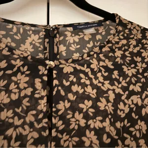 Tommy Hilfiger Crossover Hem Black Tan Floral Midi Dress‎ Sheer Chiffon Size 8 thumbnail 7