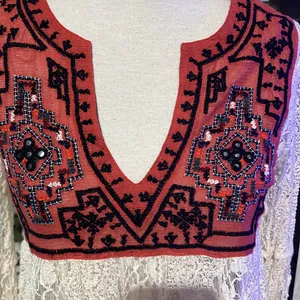 Free People Cream Lace Top with burnt orange Embroidery size small thumbnail 2