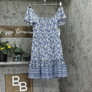 NWT Trixxi Juniors Floral-Print Flutter-Sleeve Dress 26EF76VJII Blue Multi M thumbnail 4