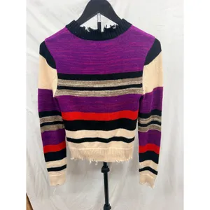 Lovers + Friends Destroyed Chunky Striped Knit Distressed Wool Cashmere Sweater thumbnail 8