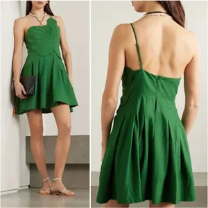 Farm Rio Lea Leaf Mini Dress One Shoulder Linen‎ Blend Green Small thumbnail 2