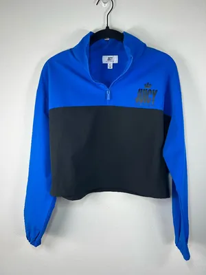Juicy Couture 1/4 Zip Windbreaker Pullover Jacket Blue Black Stretch Y2K Fall XS thumbnail 1