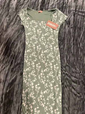 Floral Green Ribbed Maxi Dress Size M by faded rose thumbnail 1