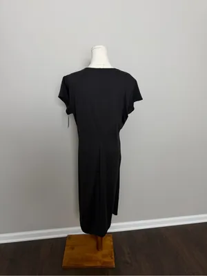 Nine West Little Black Dress Midi Bodycon Ruched Stretchy Lined Party Cocktail thumbnail 4