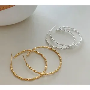 Beautiful Twist‎ 14k Gold Plated Sterling Silver Hoop Earrings, 4.2cm thumbnail 11