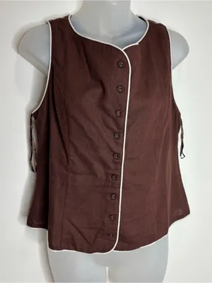 White Closet linen Sleeveless Brown Button-Front vest office business small NWT thumbnail 6