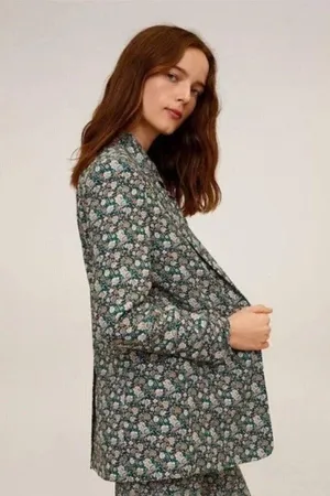 Mango MNG Floral Print Longline Blazer One Button Oversized Women's XXS thumbnail 10