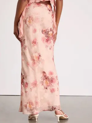 Lulu's Blush Pink Floral Satin Maxi Skirt thumbnail 3