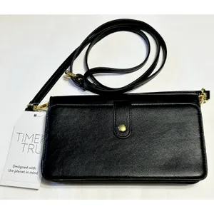 Time and Tru Eden Flap Wallet Crossbody Bag Black Faux Leather Clutch Purse NWT thumbnail 3