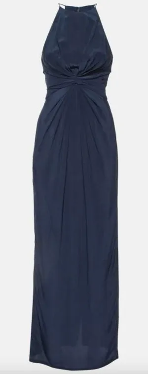 Zimmermann Navy Blue Silk‎ Halter Neck Ruched Maxi Dress Old Money Size 0 (US 4) thumbnail 1
