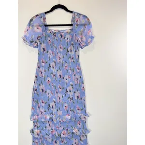 Abercrombie Fitch Dress Purple Smocked Midi Bodycon Floral Ruffle Coquette Small thumbnail 5