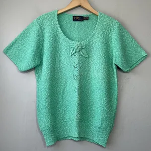 80s Vintage Pointelle Sweater Size L Green Dainty Cottagecore Summer Romantic thumbnail 1