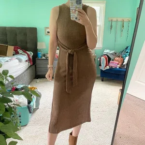 Forever 21 Brown Ribbed Knit Tie Waist Sleeveless Midi Dress Small Casual‎ Chic thumbnail 2