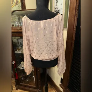 Xhilaration Off Shoulder Long Sleeve Polka Dot Top Blouse thumbnail 3