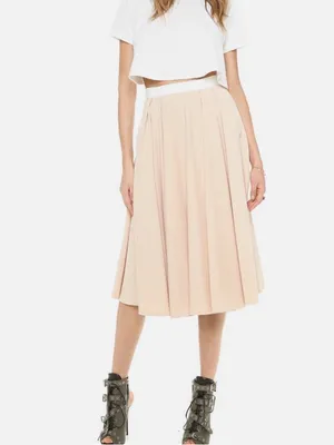 Torn by Ronny Kobo Almond May‎ Textured Lena Pleated Midi Skirt size Medium thumbnail 4