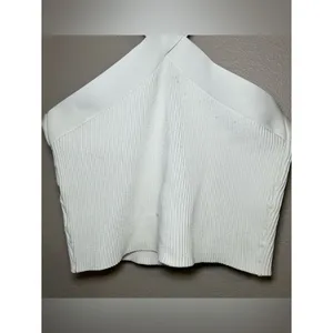Quince White Cropped Halter Ribbed Knit Sleeveless Tank Top Women’s Size Large thumbnail 7