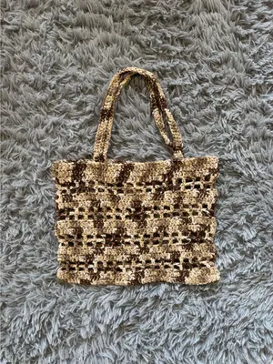 Handmade Brown and cream crochet market bag thumbnail 5