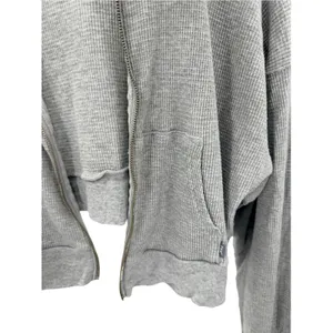 Aritzia Tna Gray Waffle Knit Cropped Zip Hoodie Size 2 AS IS Missing Zipper Pull thumbnail 3