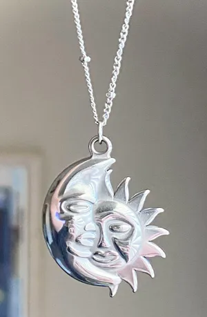 Handmade stainless steel whimsical vintage boho style sun & moon necklace🌛🌞 thumbnail 1