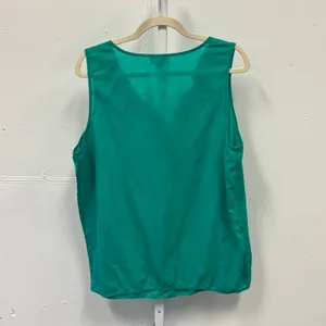 LOFT Emerald Green Ruffle V-Neck Sleeveless Blouse Pleated Bib Top Size Large thumbnail 2