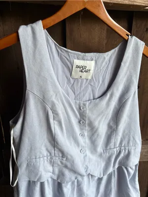 Paper Heart Australia Light Blue Twee Linen Blend Vest Dress thumbnail 2