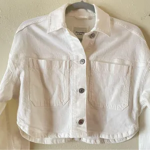 Abercrombie & Fitch White Cropped Denim Jacket size XS boyfriend Boxy fit thumbnail 2