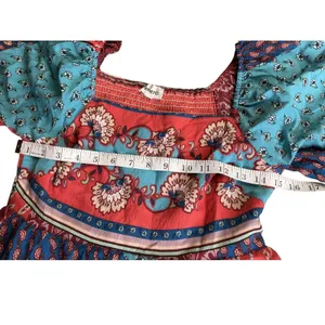 Merci Patchwork Square Neck Long Sleeve Mini Dress Blue Orange‎ M thumbnail 7