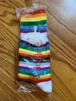 Rainbow stripe love pride socks size small/medium thumbnail 2