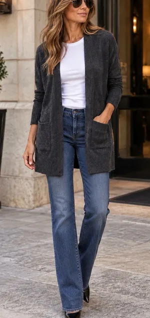 J. Crew Wool Blend Charcoal Open-Front Pocket Cardigan thumbnail 1