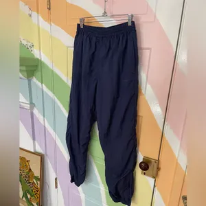 Vintage 90s Reebok Navy Nylon Track Pants Lined Zip Ankle Sz L 💚🎀 thumbnail 7
