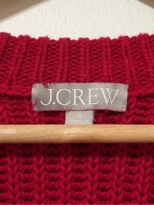 J. CREW Heritage Cotton Fisherman Crewneck Sweater Red Size Medium Fall Winter thumbnail 3