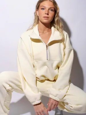 Gil Rodriguez Diana Half Zip Sweatshirt and Beachwood Sweatpant Set Banana Cream thumbnail 1