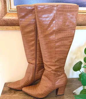 LifeStride‎ Stratford Wide Calf Knee High Boots Bown Croc Embossed Women 8.5 thumbnail 1