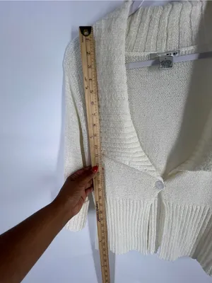 WD-NY Ivory Open‎ Knit Cotton Blend Shawl Collar Cardigan Size L thumbnail 6