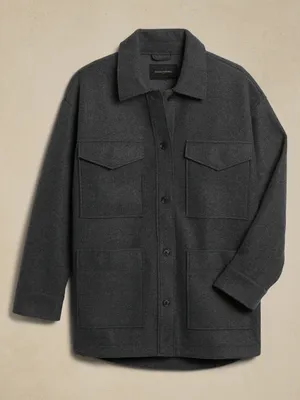 Banana Republic Solid 4 Pocket Shacket Oversized Jacket Dark Charcoal Size XL thumbnail 1