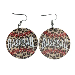 Baseball Drop Earrings Leopard Print Sporty Game Day Jewelry Faux Leather Dangle thumbnail 3
