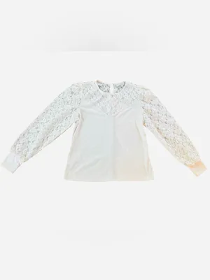 LOFT White Lace-Yoke Long Sleeve Top thumbnail 3