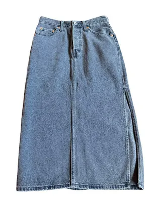 Levi's Grey Denim A Line Maxi Skirt High Slit Five Pocket Size 24 Women's NWT thumbnail 1