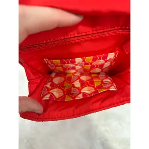 Vera Bradley Red Quilted Crossbody Bag Flap ID Window Wallet Purse thumbnail 7