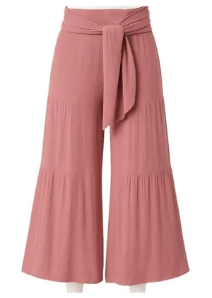 Rewash Pink Boho Wide Leg‎ Palazzo Pants Flowy High Waist Tie Front M Medium thumbnail 1