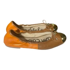 Sam Edelman Fairleigh Ballet Flats Orange Brown Gold Cap Toe Leather 9M thumbnail 5
