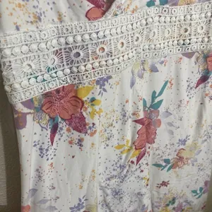 Mudd Womens Dress Size Large White Floral Print Sleeveless Lace Trim dress thumbnail 4
