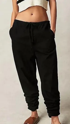 Free People Black Parachute Pants Ruched Leg Drawstring Cargo Joggers Size Small thumbnail 1
