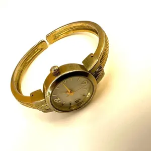 Vintage gold tone bracelet watch abalone face thumbnail 8