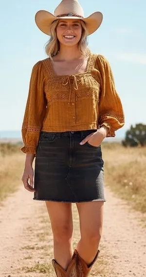 American‎ Eagle 2 Pc Bundle Black High Rise Mini Skirt 6 & Top Med Western Boho thumbnail 1