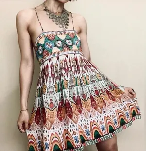 ZARA Chiffon Printed Strappy Embroidered Dress Open Back Sequins multicolor XS thumbnail 1