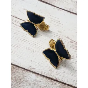 Vintage Clip On Earrings - Black & Gold Tone Butterfly - Clip Repair Needed thumbnail 3
